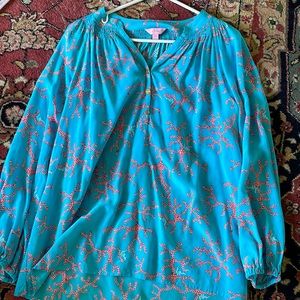 Lilly Pulitzer Coral Me Crazy Elsa Blouse Silk XL
